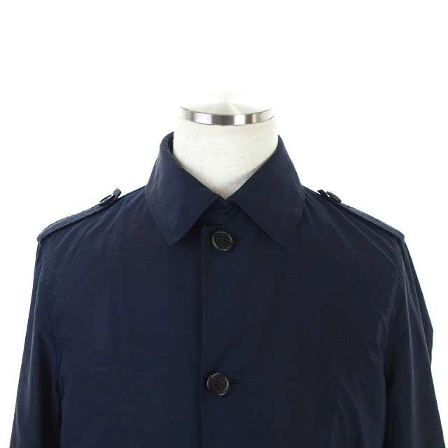 プラダ PRADA ベルト付ステンカラーコート ロング シングル 44 紺