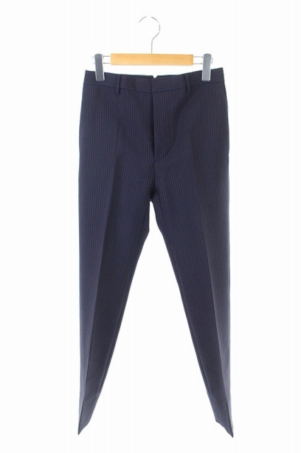 プラダ Prada ストライプパンツ スラックス スリム モヘヤ ボタンフライ 44 紺 茶 Hs Os Sh メンズ 170 ベクトルパーク