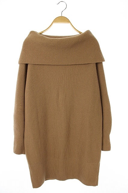 フォクシーニューヨーク Foxey New York 19年 Off Sholder Rib Knit ワンピース ニット リブ オフショルダー カシミヤ混 ひざ丈 長袖 40 茶 Os レディース 170 ベクトルパーク