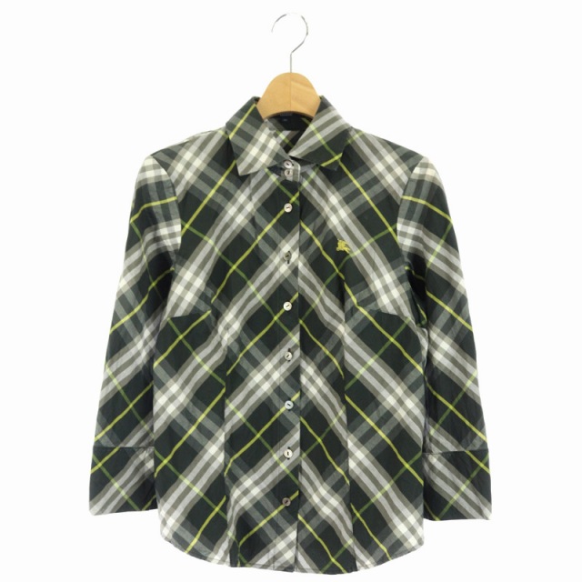 バーバリー ロンドン Burberry London チェックシャツ 七分袖 38 緑 カーキ 黄 Kn Os レディース 170 ベクトルパーク