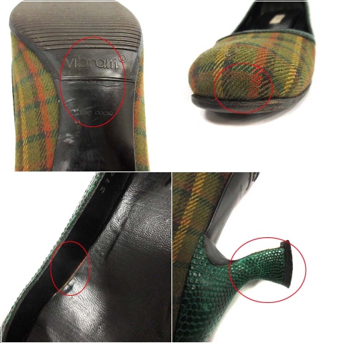 プラダ Prada パンプス ヒール アーモンドトゥ リザード型押し 裏張り チェック 37 24cm 緑 グリーン Pj レディース 170 ベクトルパーク プラダ Prada パンプス ヒール アーモンドトゥ リザード型押し 裏張り チェック 37 24cm 緑 グリーン Pj レディース 170 ベクトルパーク