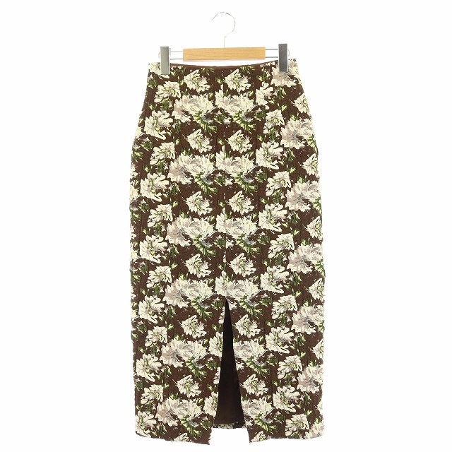 ラグナムーン Lagunamoon 18aw 花柄 ロング タイト スカート スリット S 茶 白 緑 Os レディース 170 ベクトルパーク