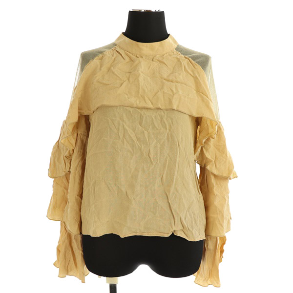 リリーブラウン Lily Brown 19aw ブラウス 長袖 バンドカラー プルオーバー チュール メッシュ ラメ フリル F ベージュ My Os レディース 170 ベクトルパーク