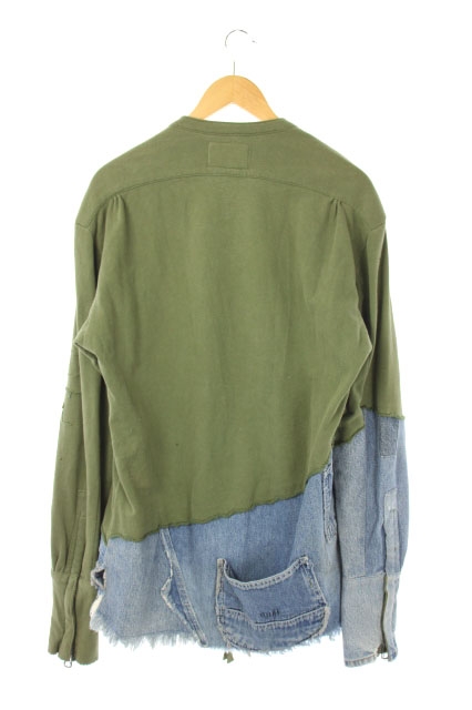 グレッグローレン Greg Lauren 再構築ジップアップジャケット デニム切替 ダメージ加工 1 緑 カーキ 青 Kn Os メンズ 170 ベクトルパーク