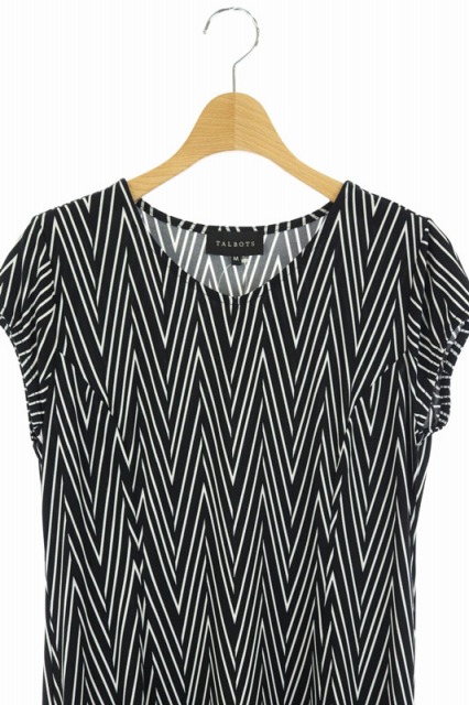 未使用品 タルボット Talbots ワンピース 総柄 半袖 膝丈 M 黒 白 Ao Os レディース 170 ベクトルパーク