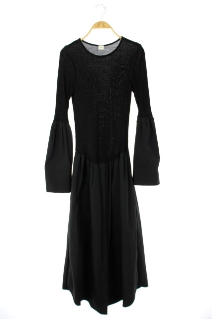 エリン Elin ウールジャージーコンビドレス ワンピース ロング 長袖 36 黒 ブラック Df Os Sh レディース 170 ベクトルパーク