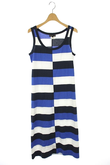 アニエスベー Agnes B ノースリーブワンピース 配色 ロング 1 青 白 紺 Kn Os レディース 170 ベクトルパーク