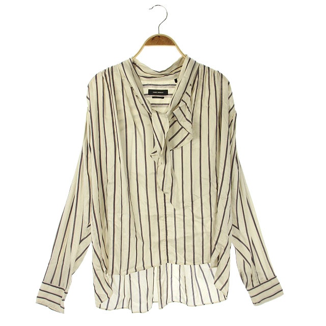 イザベルマラン Isabel Marant シルク混ストライプボウタイブラウス 長袖 36 白 紺 Kn Os レディース 170 ベクトルパーク