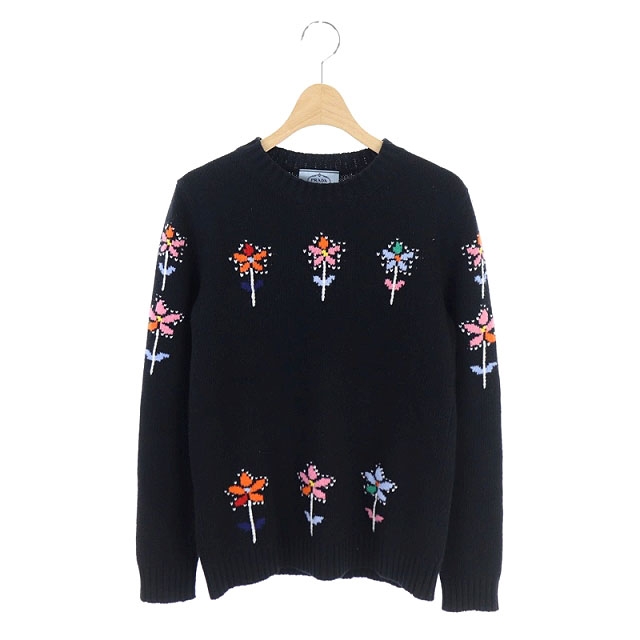 プラダ PRADA 19AW フラワー刺繍 ニット セーター 長袖 プルオーバー  