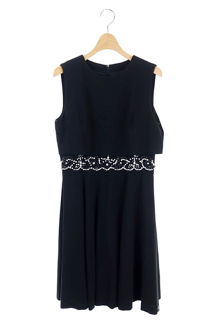 未使用品 ダイアグラム グレースコンチネンタル Diagram Grace Continental フレアーレイヤード ワンピース ノースリーブ 膝丈 ビジュー装飾 レース クルーネック 36 黒 Os レディース 170 ベクトルパーク