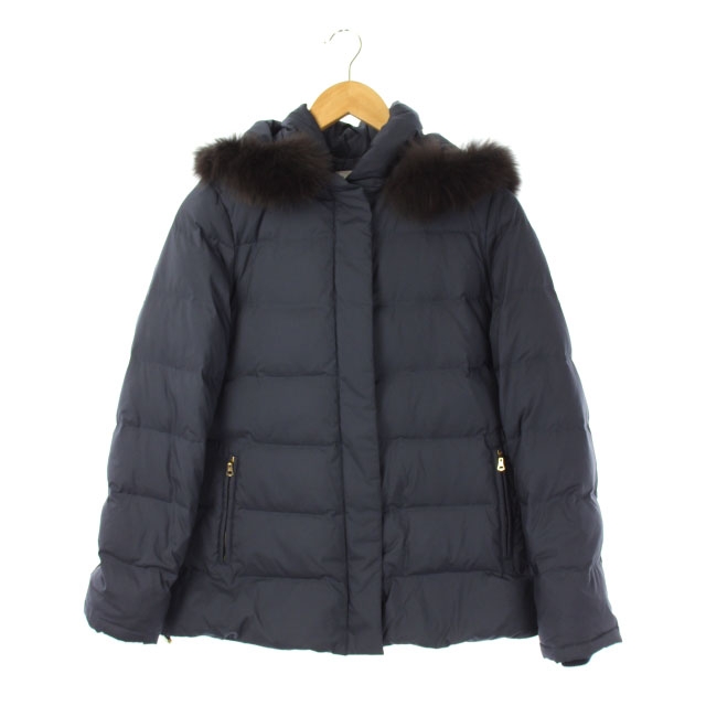 イエナ Iena フォックスファー付き タフタ ショート ダウンコート ダウンジャケット ジップアップ フード 36 紺 Os レディース 170 ベクトルパーク