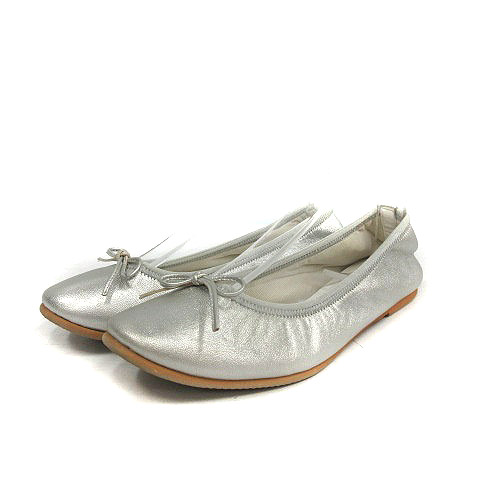 クルントウキョウ Kurun Tokyo バレエシューズ フラットシューズ リボンモチーフ レザー 22cm シルバー色 Yo1 レディース 170 ベクトルパーク