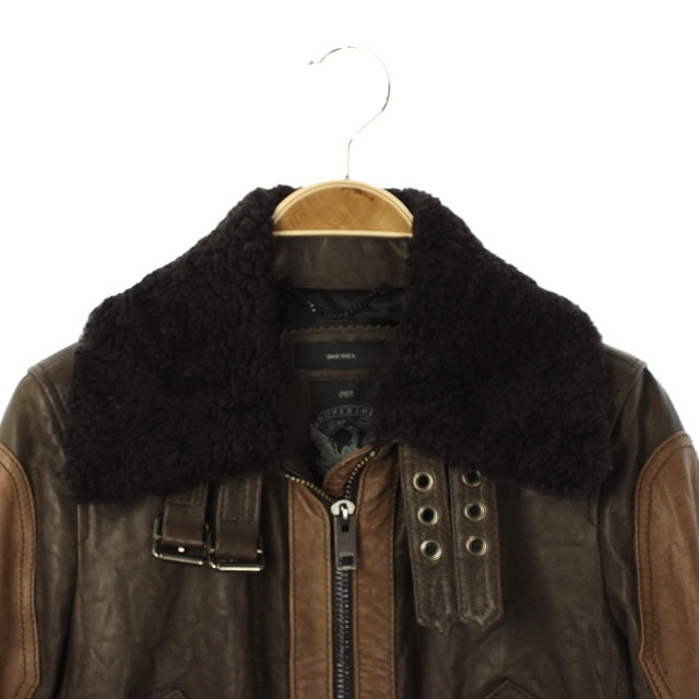 ディーゼル Diesel ボア付きレザージャケット 革ジャン ジップアップ 羊革 シープスキン Xs 茶 ブラウン Df Os レディース 170 ベクトルパーク