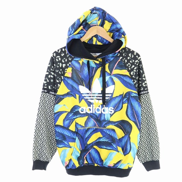 アディダス Adidas 総柄パーカー スウェット 長袖 プルオーバー M 青 黄 黒 Mn Os メンズ 170 ベクトルパーク
