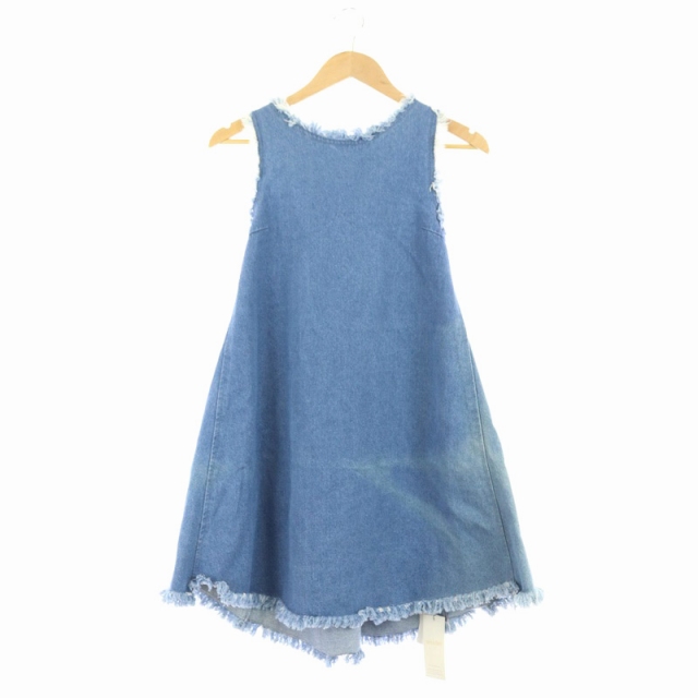 スナイデル Snidel バックレースアップ Aライン ワンピース デニム ノースリーブ フレア ミニ クルーネック フリンジ F 青 Os レディース 170 ベクトルパーク