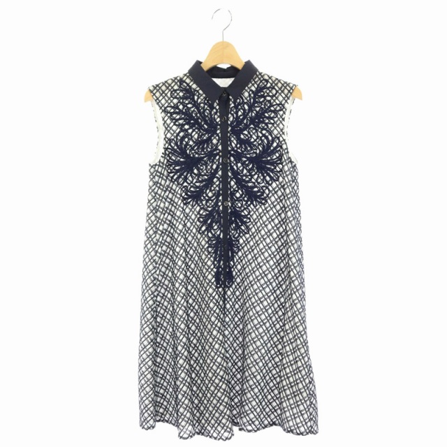 グレースコンチネンタル Grace Continental ノースリーブ刺繍ワンピース ひざ丈 36 白 紺 黒 Df Os レディース 170 ベクトルパーク グレースコンチネンタル Grace Continental ノースリーブ刺繍ワンピース ひざ丈 36 白 紺 黒 Df Os レディース 170 ベクトルパーク