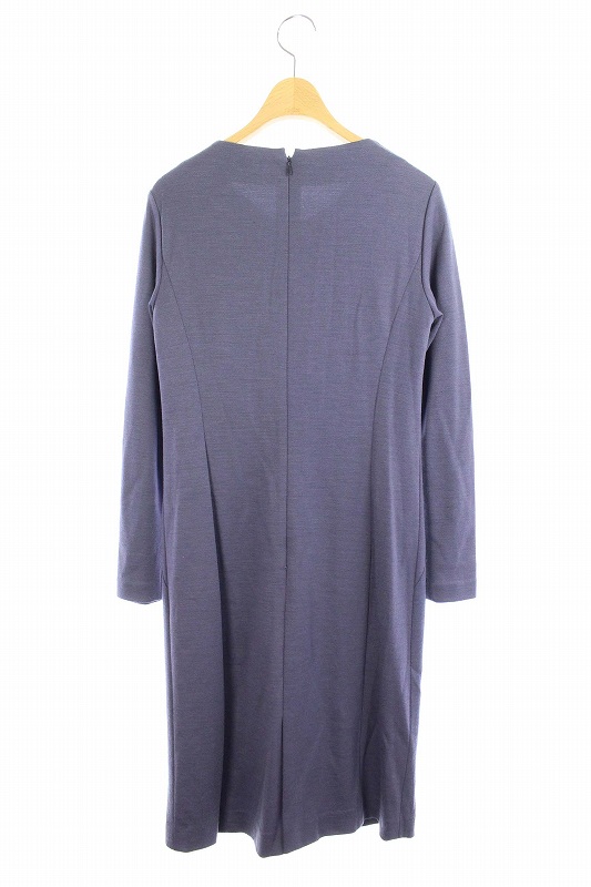 ヨシエイナバ Yoshie Inaba ウール混 レース ワンピース 長袖 タイト 膝丈 クルーネック タック 38 スモークネイビー 黒 Os レディース 170 ベクトルパーク