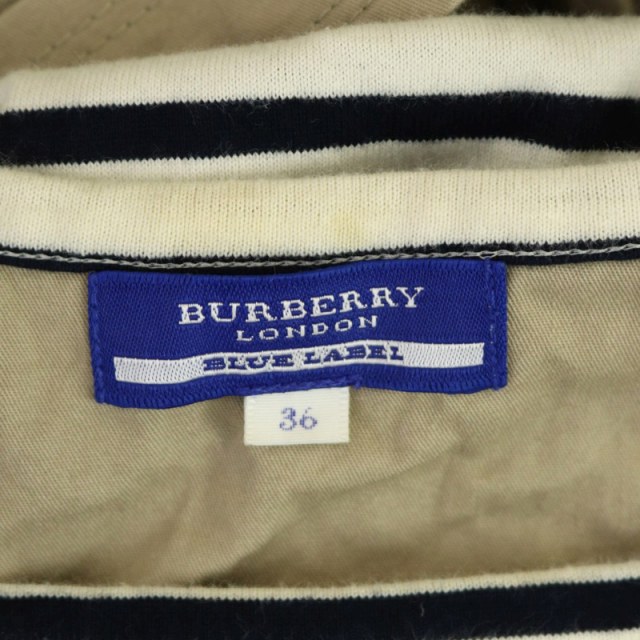 バーバリーブルーレーベル Burberry Blue Label ワンピース ミニ ボーダー 切替 七分袖 ベルト付き 36 ベージュ 白 黒 Df Os レディース 170 ベクトルパーク