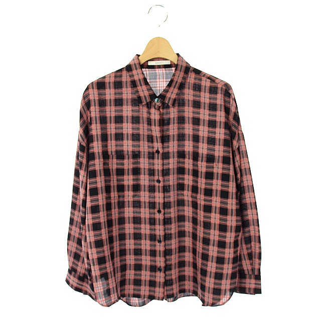 アナイ Anayi チェックシャツ カジュアルシャツ 長袖 38 ピンク 黒 Df Os レディース 170 ベクトルパーク