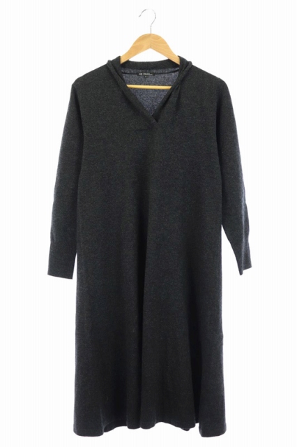 23区 オンワード樫山 Vingt Trois Arrondissements 18aw カシミヤ混 ミモレニットワンピース 長袖 フレア 膝丈 38 チャコールグレー Os レディース 170 ベクトルパーク