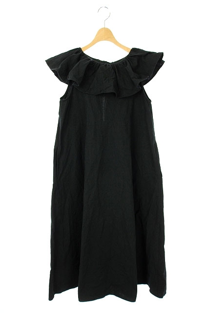 ロージーモンスター Rosymonster フリルノースリーブワンピース ロング リボン コットン F 黒 ブラック Df Os レディース 170 ベクトルパーク