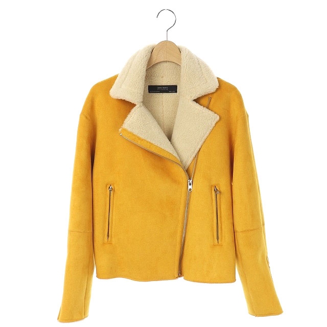 ザラ ベーシック Zara Basic フェイクムートン ライダースジャケット アウター ジップアップ Xs 黄 Kn Os レディース 170 ベクトルパーク