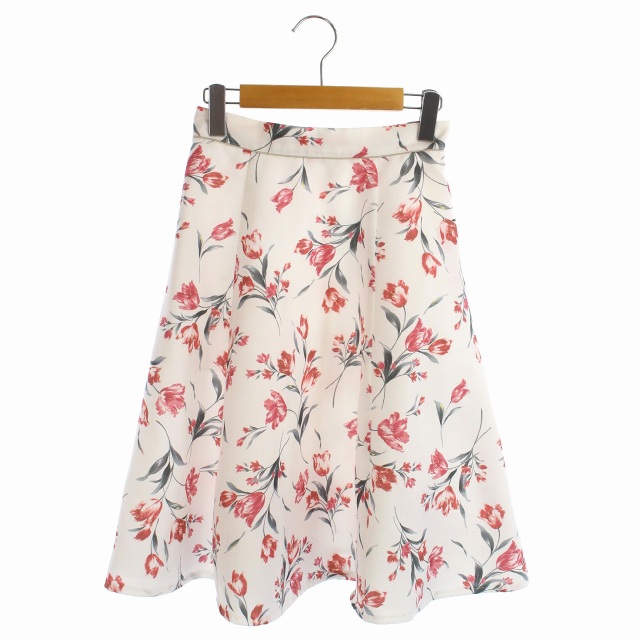 アプワイザーリッシェ Apuweiser Riche 18aw チューリップ柄フレアスカート ミモレ丈 ロング 1 白 赤 深緑 Df Os レディース 170 ベクトルパーク