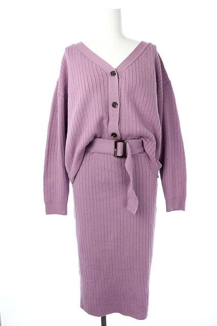 リエンダ Rienda 19aw Front Carde In Knit Op フロントカーデインニットワンピース ロング ベルト付き 長袖 M 紫 Kn Os レディース 170 ベクトルパーク