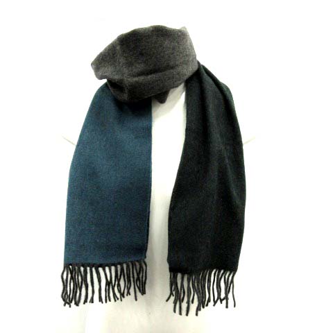 未使用品 ジェイプレス J Press マフラー フリンジ カシミヤ グレー 緑 Yi23 レディース 170 ベクトルパーク