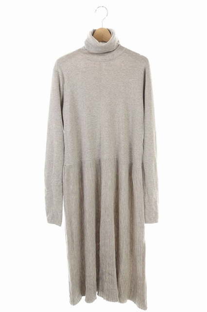 ミラオーウェン Mila Owen 19aw ウール タートルネック ニット ワンピース 長袖 フレア ワイドリブ ロング 1 ベージュ Os レディース 170 ベクトルパーク