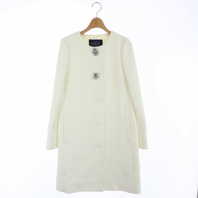 未使用品 ジャスグリッティー Jusglitty ビジュー付きノーカラーコート アウター ロング 1 白 ホワイト Kx Os レディース 170 ベクトルパーク