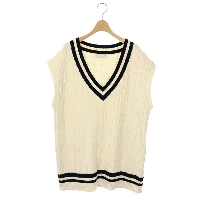 ビーミングバイビームス B Ming Life Store By Beams 19aw チルデンニット ベスト トップス ライン入り Vネック オフホワイト 黒 Os レディース 170 ベクトルパーク