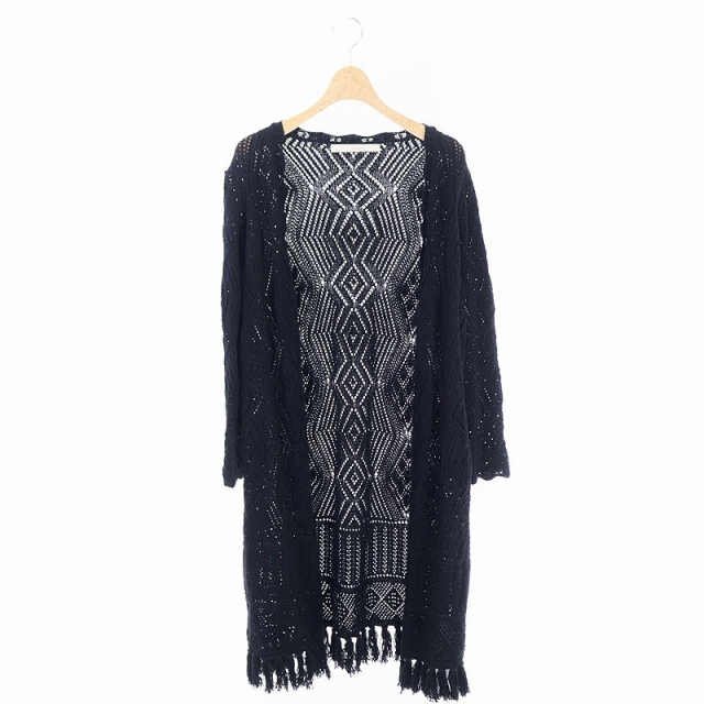 カージュ Khaju フリンジ ロングカーディガン ニット 長袖 黒 Kn Os レディース 170 ベクトルパーク カージュ Khaju フリンジ ロングカーディガン ニット 長袖 黒 Kn Os レディース 170 ベクトルパーク