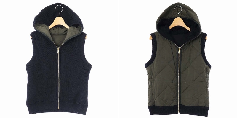自由区 オンワード樫山 Thindown Timeless ニットダウンベスト ジップアップ リバーシブル 40 紺 カーキ Kn Os レディース 170 ベクトルパーク