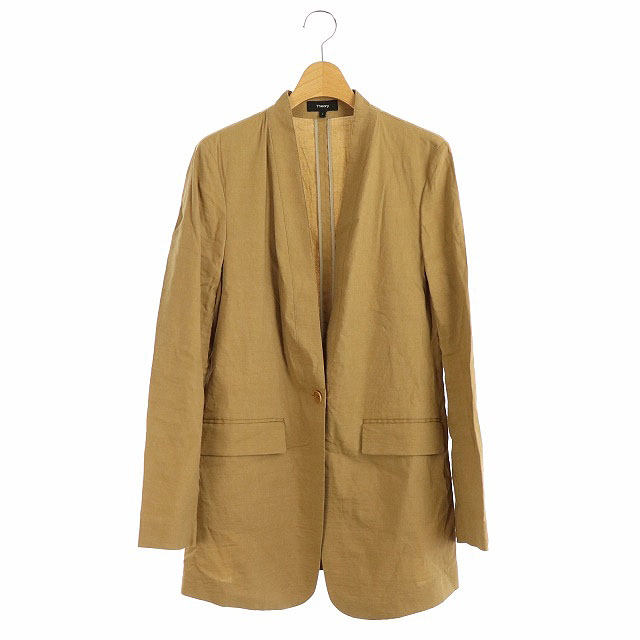 セオリー Theory 18ss リネンノーカラージャケット 2 茶 Kn Os レディース 170 ベクトルパーク