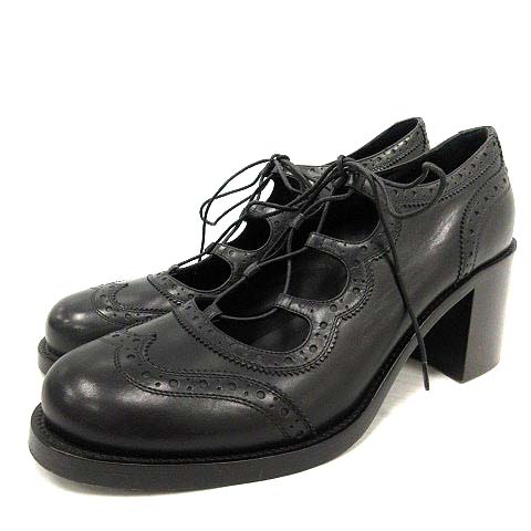 ミュウミュウ miumiu パンプス レザー チャンキーヒール ハイヒール 