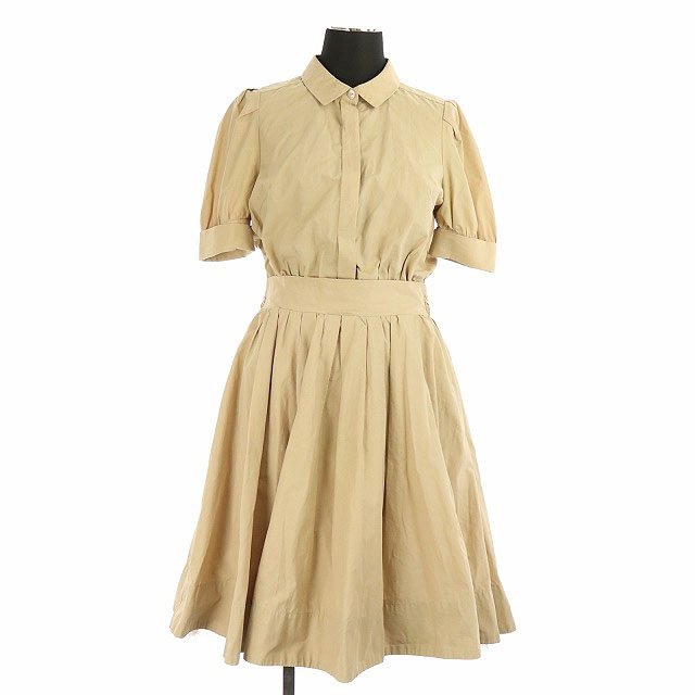 スナイデル Snidel パフスリーブシャツワンピース ドッキング 膝丈 半袖 フレア 0 ベージュ Es Os レディース 170 ベクトルパーク