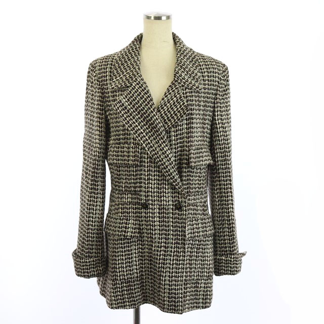 シャネル CHANEL 01A ツイードコート ジャケット ダブル 裏地カメリア  