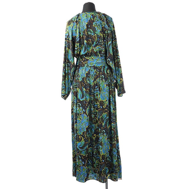 未使用品 プラージュ Plage ss Plume Paisley ドレス ワンピース 長袖 ロング 38 茶 青 Ao Os レディース 170 ベクトルパーク