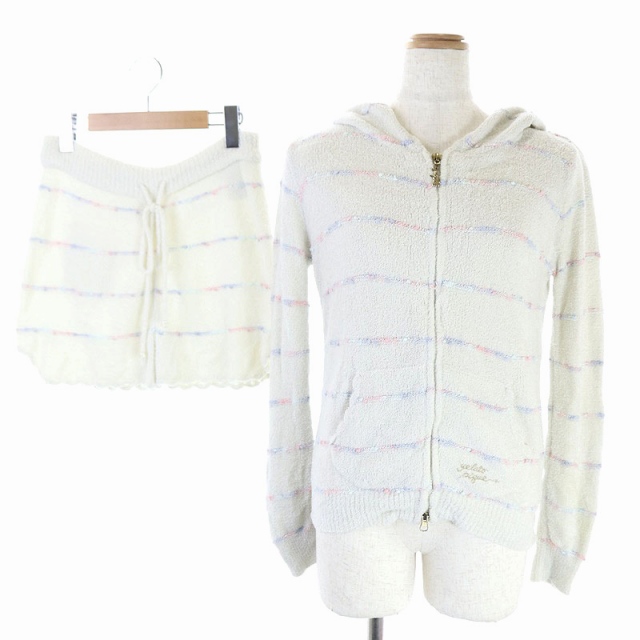 ジェラートピケ Gelato Pique セットアップ ルームウェア パーカー ショートパンツ ジップアップ スムーズィー カラフルボーダー F オフホワイト 青 ピンク Ao Os レディース 170 ベクトルパーク