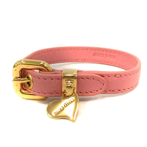 ミュウミュウ miumiu ハートブレスレット レザー ピンク ゴールド色 