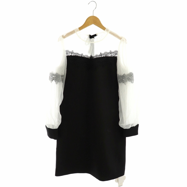 リリーブラウン Lily Brown 19aw チュール レース ワンピース 長袖 台形 ミニ ベロアリボン 0 黒 白 Os レディース 170 ベクトルパーク リリーブラウン Lily Brown 19aw チュール レース ワンピース 長袖 台形 ミニ ベロアリボン 0 黒 白 Os レディース 170 ベクトルパーク