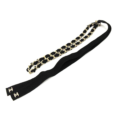 シャネル CHANEL リボンベルト ココマーク チェーン G20C 黒 ブラック 