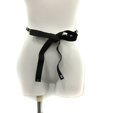 シャネル CHANEL リボンベルト ココマーク チェーン G20C 黒 ブラック  