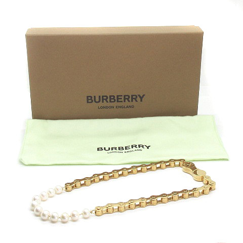 バーバリー BURBERRY ネックレス バイクチェーン イミテーションパール 