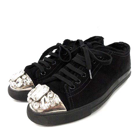 ミュウミュウ miumiu スニーカー ローカット スエード ビジュー ボア  