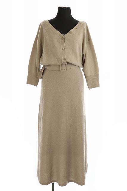 フレイアイディー Fray I D 19aw 長袖ニットワンピース ロング 七分袖 切替 ベルト付き インナー付き F グレージュ Es Os レディース 170 ベクトルパーク