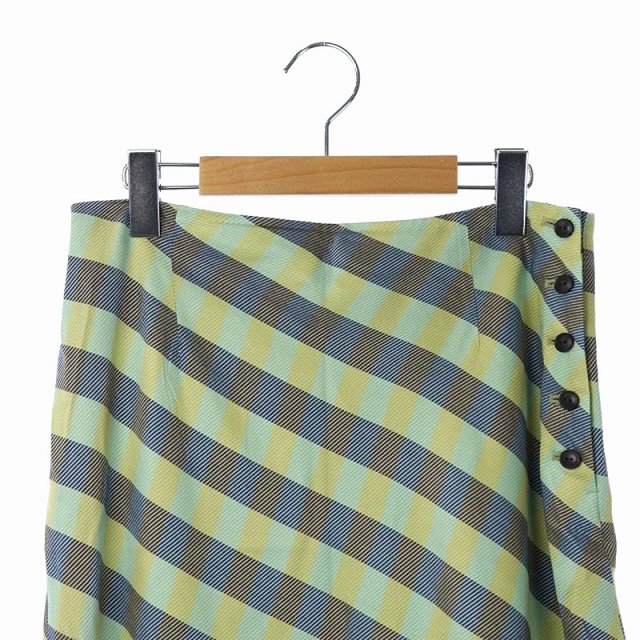 イエナ Iena 19ss ハイウエスト ブロックチェック スカート フレア ロング 40 緑 紺 Os レディース 170 ベクトルパーク