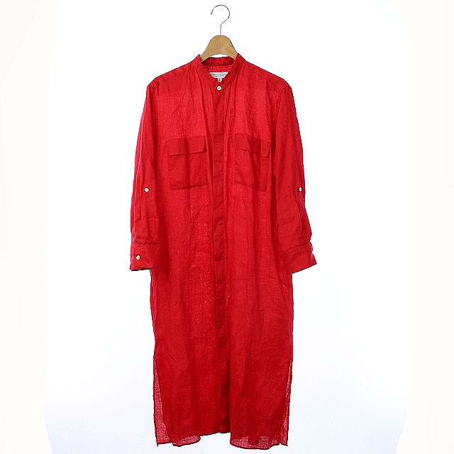 B Y ユナイテッドアローズ Beauty Youth ビューティー ユース シャツワンピース リネン 長袖 ロング M 赤 レッド Ao Os レディース 170 ベクトルパーク
