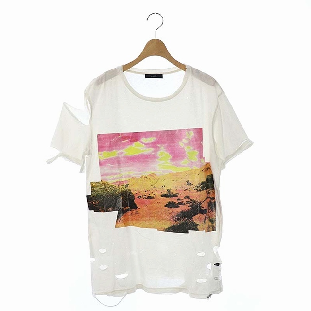 ディーゼル DIESEL Tシャツ カットソー アシメ ダメージ加工 プリント  